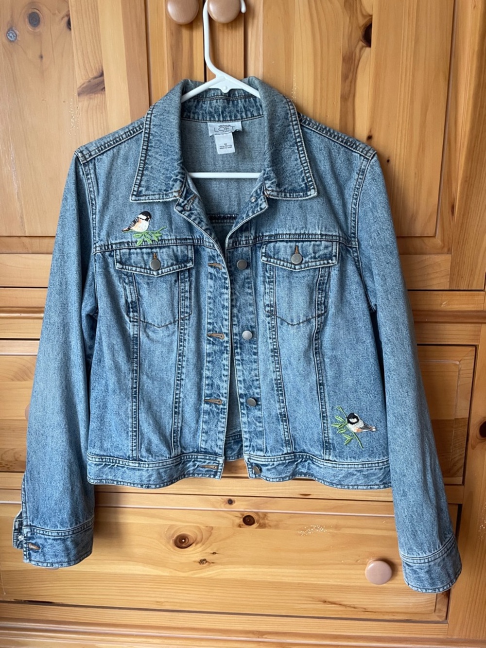 LOFT boho Denim Jacket with butterfly and Bird Embroidery